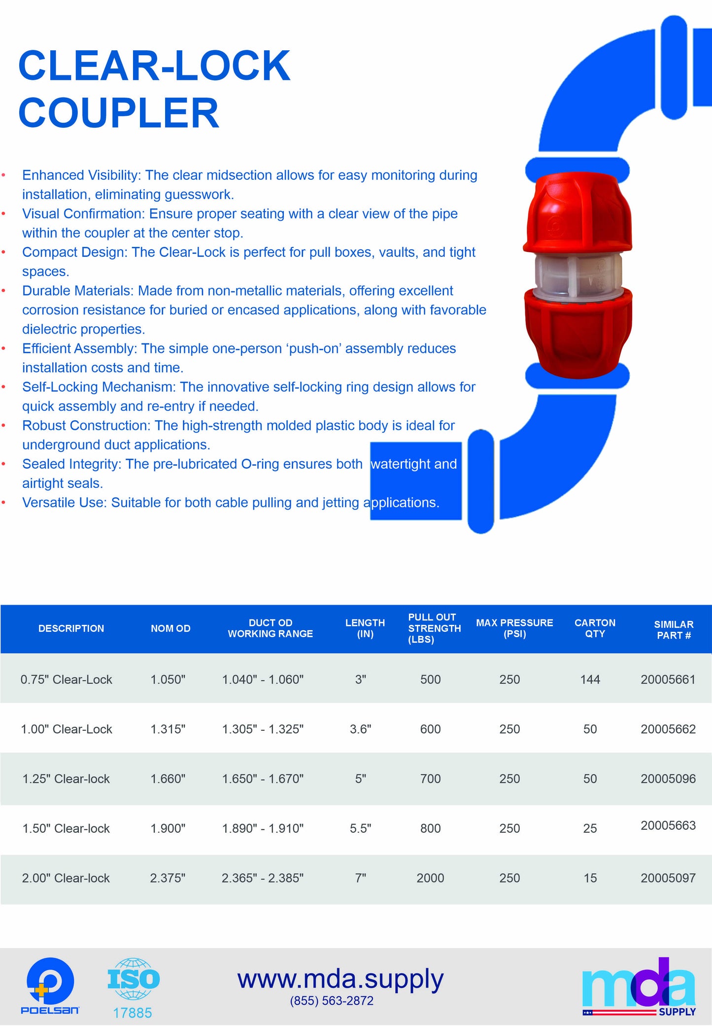 HDPE Orange Couplers Clear-Lock